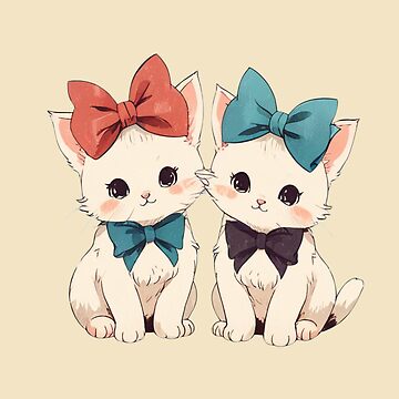 Artwork thumbnail, Cute vintage kittens wearing bows by Fatamimosh