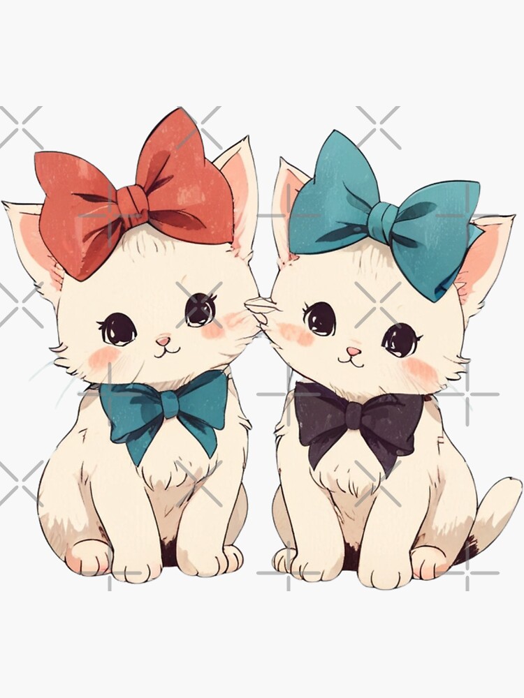 Thumbnail 3 of 3, Sticker, Cute vintage kittens wearing bows designed and sold by Fatamimosh.