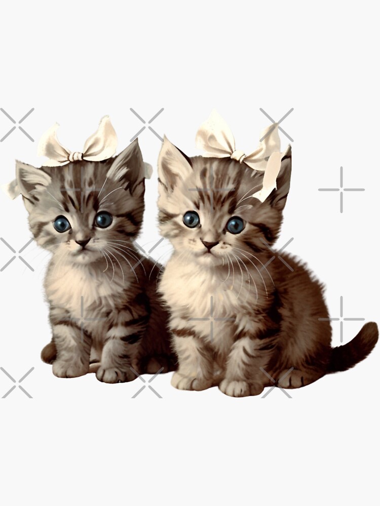 Thumbnail 3 of 3, Sticker, Cute vintage kittens wearing bows designed and sold by Fatamimosh.