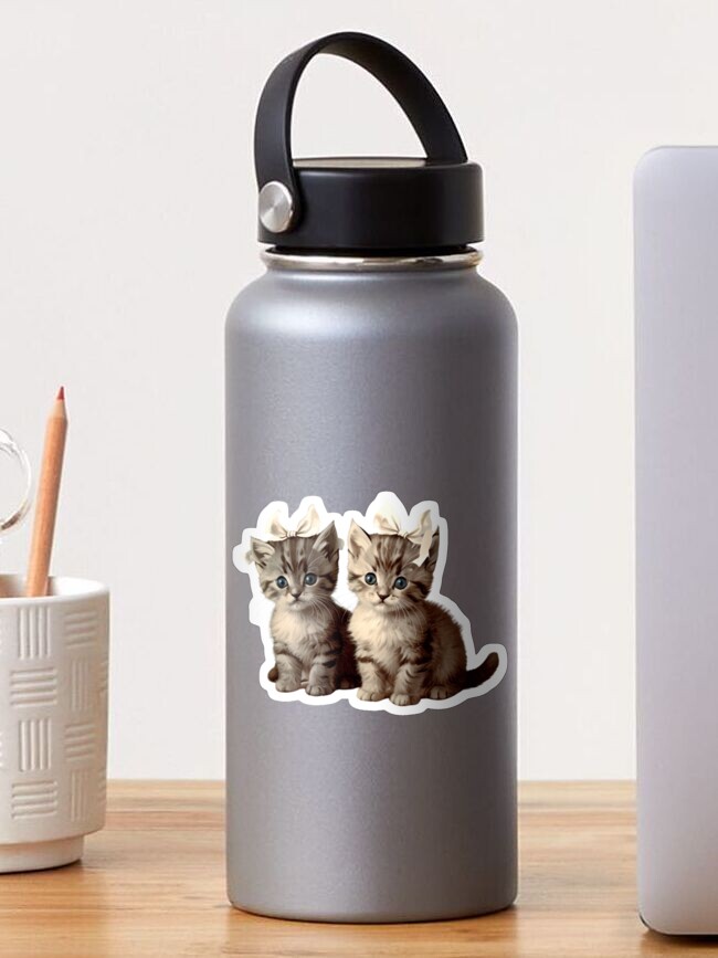 Thumbnail 1 of 3, Sticker, Cute vintage kittens wearing bows designed and sold by Fatamimosh.
