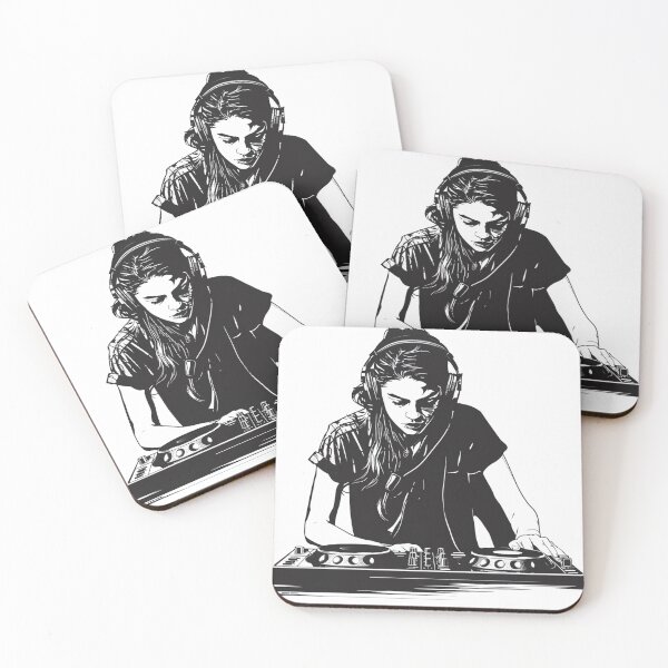 Item preview, Monochrome Female DJ Mixing on Turntables designed and sold by jgvisualarts.