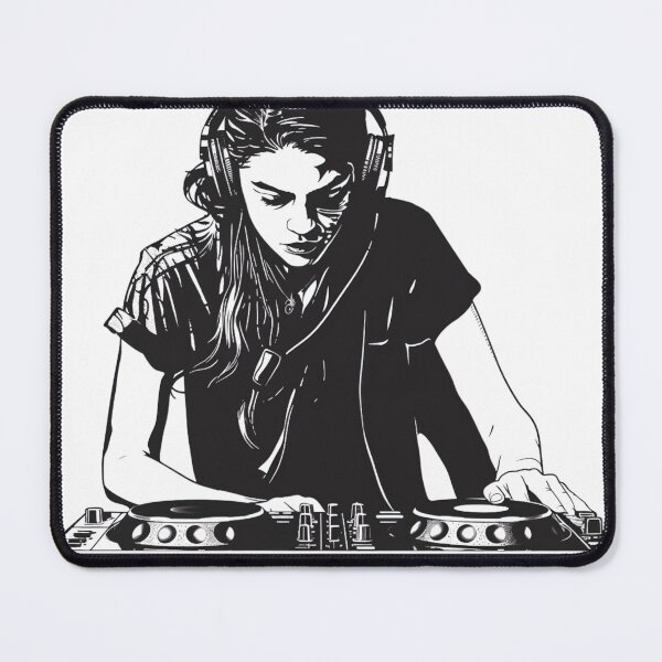 Artikelvorschau, Monochrome weibliche DJ Mixing auf Plattenspielern entworfen und verkauft von jgvisualarts.
