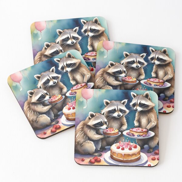 Item preview, Raccoons Having a Watercolor Birthday Party designed and sold by Ciervo Primavera.