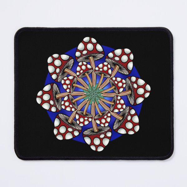 Item preview, Red Mushroom Mandala with blue background designed and sold by DaveDanchuk.
