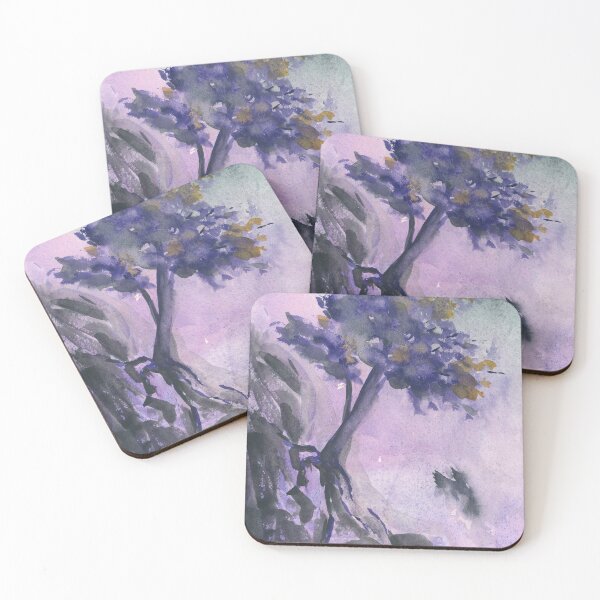 Item preview, Dramatic Cliffside Painting with Purple Flowers and Crow designed and sold by Valerie Englehart.