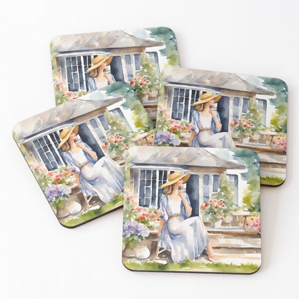 Item preview, Chic Watercolor Woman Relaxing on Cottage Patio 2 designed and sold by Tom-Johnson.