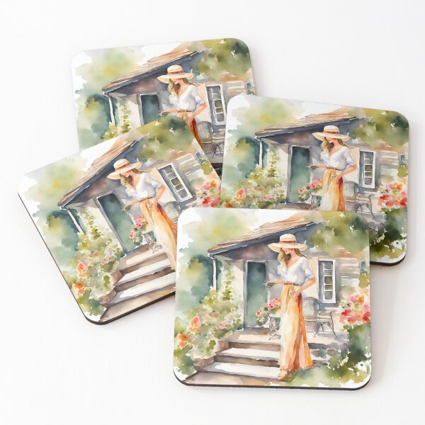 Item preview, Chic Watercolor Woman Relaxing on Cottage Patio 4 designed and sold by Tom-Johnson.