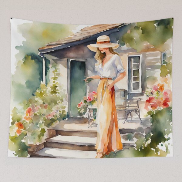 Item preview, Chic Watercolor Woman Relaxing on Cottage Patio 4 designed and sold by Tom-Johnson.
