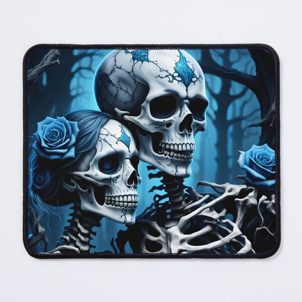 Item preview, Skeleton couple with blue roses taking a selfie designed and sold by GothicRubette.