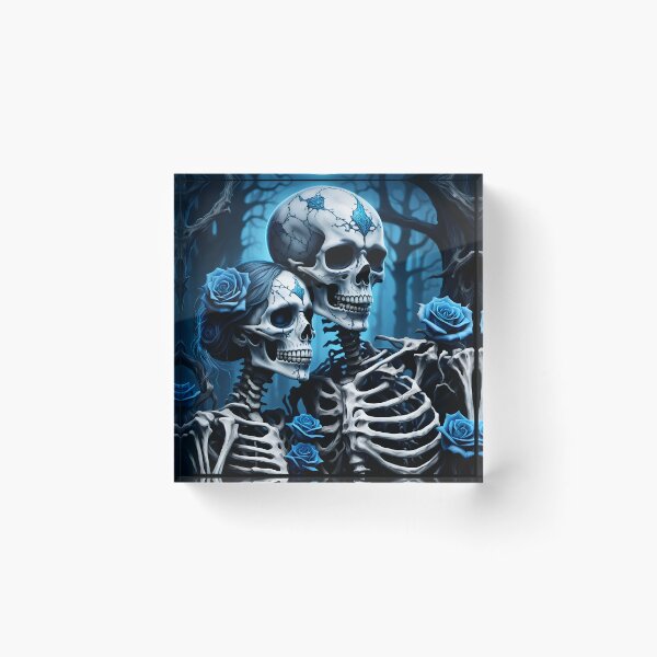 Item preview,  Skeleton couple with blue roses taking a selfie designed and sold by GothicRubette.