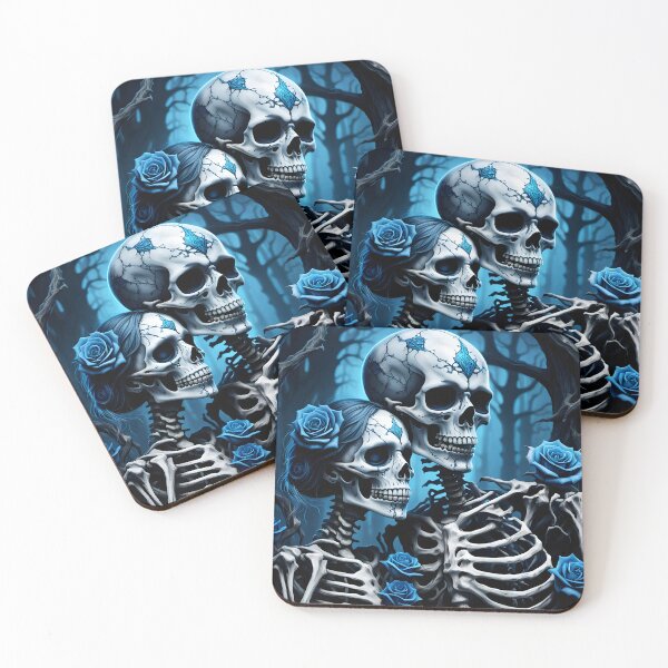Item preview,  Skeleton couple with blue roses taking a selfie designed and sold by GothicRubette.