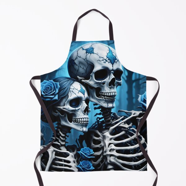 Item preview, Skeleton couple with blue roses taking a selfie designed and sold by GothicRubette.
