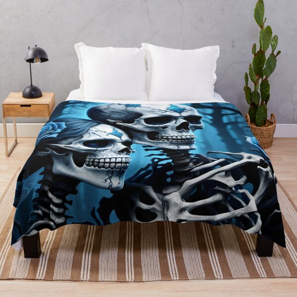 Item preview,  Skeleton couple with blue roses taking a selfie designed and sold by GothicRubette.
