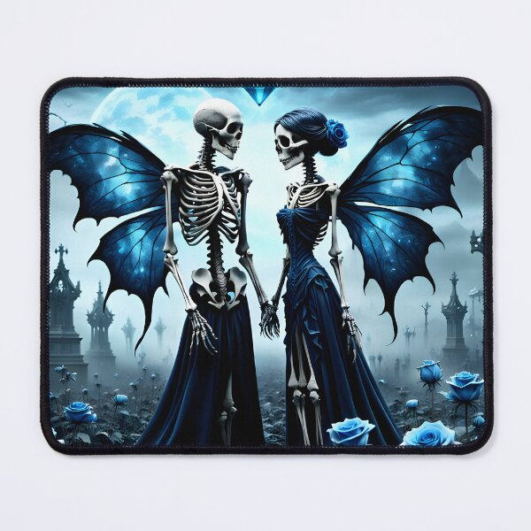 Item preview, Fairy Skeleton Couple with blue roses designed and sold by GothicRubette.