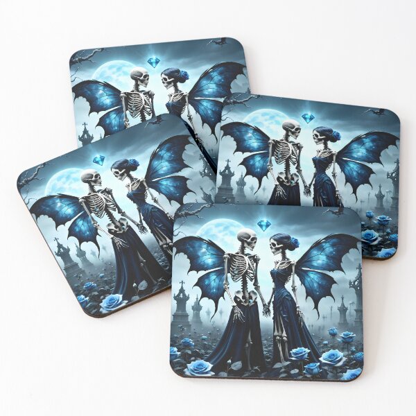 Item preview,  Fairy Skeleton Couple with blue roses designed and sold by GothicRubette.