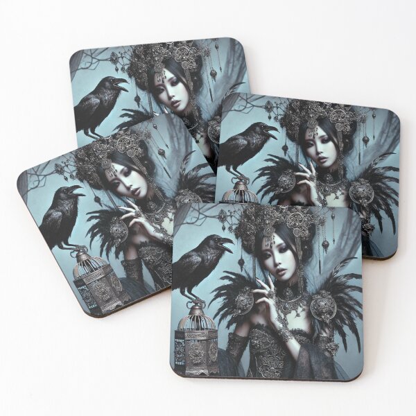 Item preview, AI generated princess with her crow familliar designed and sold by AI-this-is-AI.
