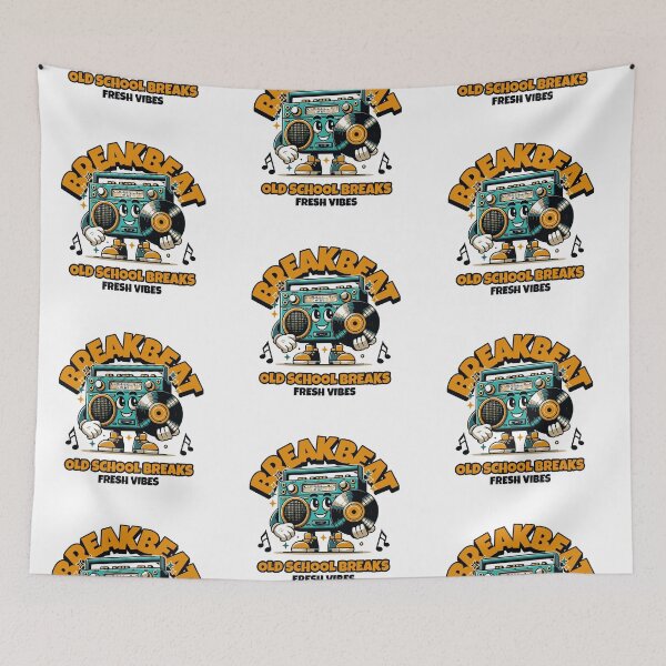 Item preview, BREAKBEAT  - Old School Boombox Dude (black/orange)  designed and sold by Discothreadz.