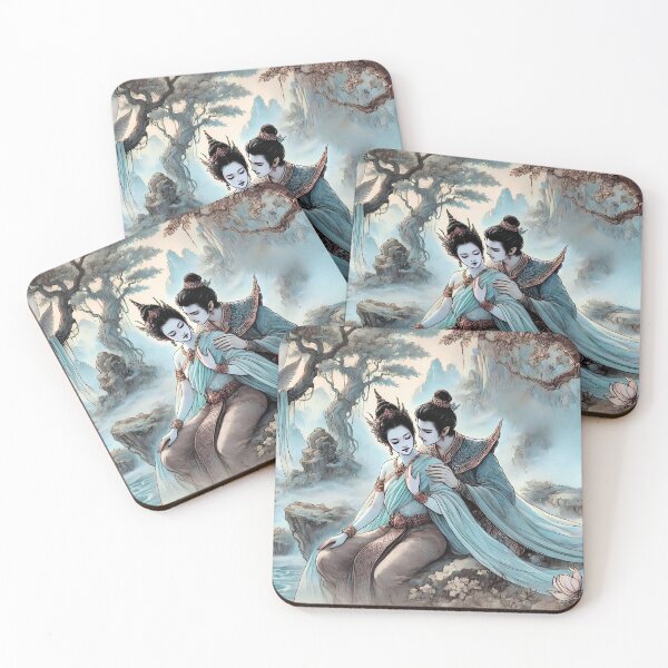 Item preview, Fantasy Couple in Mystical Landscape with Angelic Figure designed and sold by Koalangel.