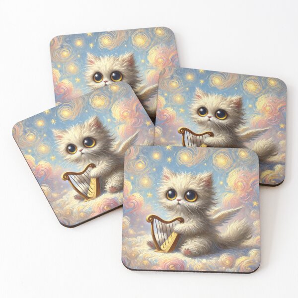 Item preview, Fluffy Angel Cat with Harp designed and sold by retrosquid.