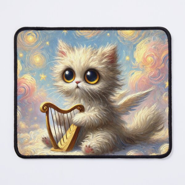 Item preview, Fluffy Angel Cat with Harp designed and sold by retrosquid.