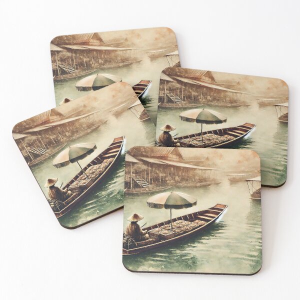 Item preview, Floating Market Scene with Vendor in Wooden Boat designed and sold by Koalangel.