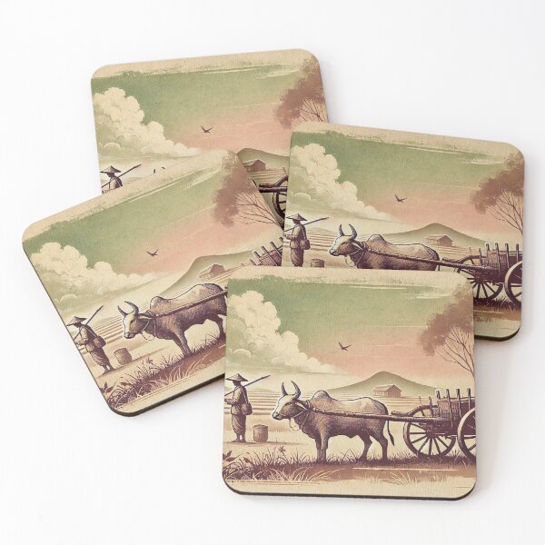 Item preview, Rural Farmer with Ox-Drawn Cart in Countryside designed and sold by Koalangel.
