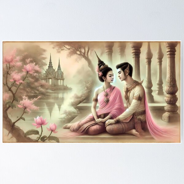 Item preview, Romantic Couple in Traditional Setting with Temple View designed and sold by Koalangel.