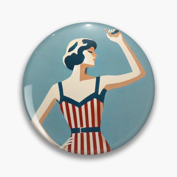 Item preview, Vintage Beach Lady in Red Striped Swimsuit Retro Illustration designed and sold by WeimTrails.