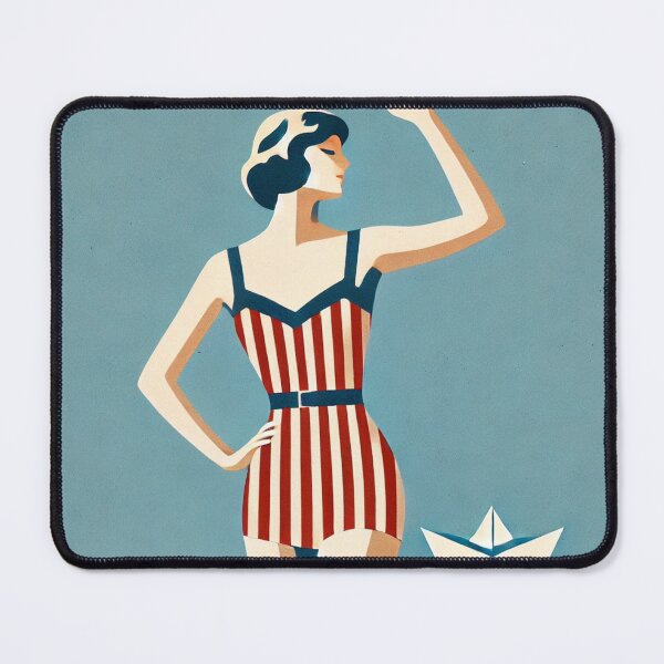 Item preview, Vintage Beach Lady in Red Striped Swimsuit Retro Illustration designed and sold by WeimTrails.