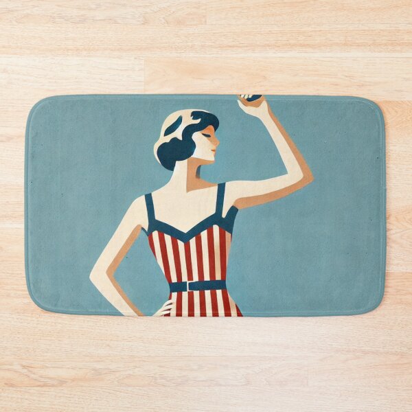 Item preview, Vintage Beach Lady in Red Striped Swimsuit Retro Illustration designed and sold by WeimTrails.