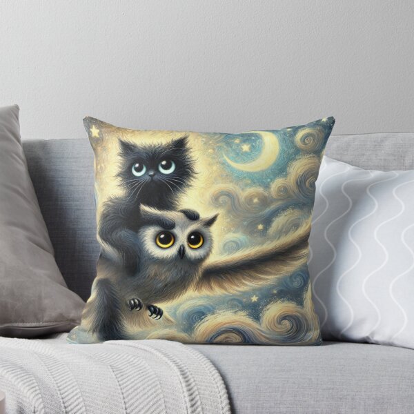 Artikelvorschau, Schwarze Katze reitet auf weißer Eule entworfen und verkauft von retrosquid.