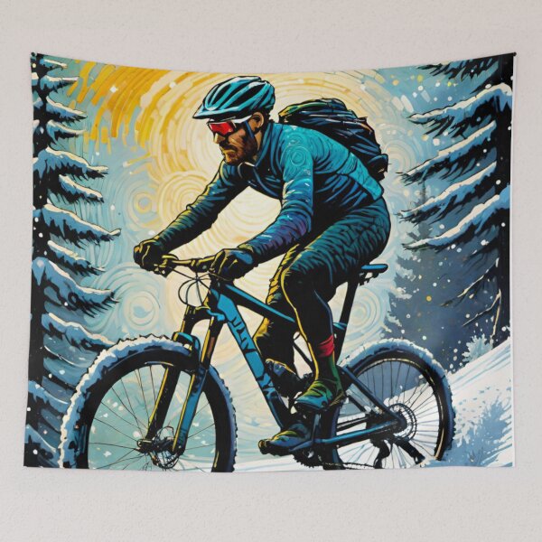 Item preview, Mountain Biker Riding Through Snowy Trails designed and sold by GrizzlyCollective.