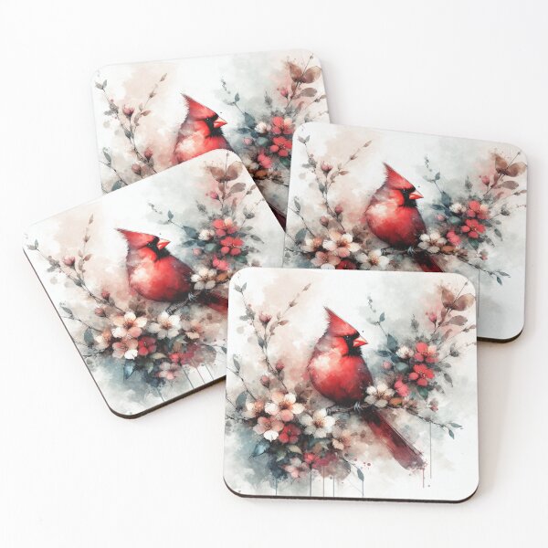 Item preview, Red Cardinal Water Color, Wild Flowers,  designed and sold by DrewRomeoCo.
