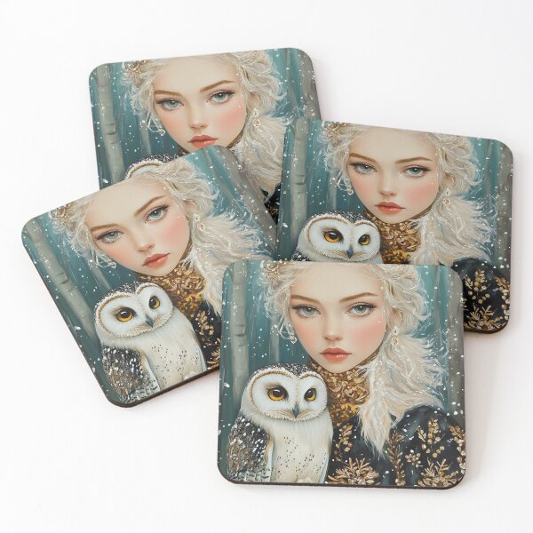Item preview, Enchanted portrait with owl amidst winter forest. designed and sold by Artessie.