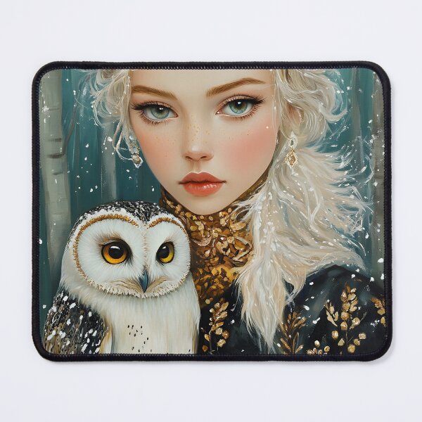 Item preview, Enchanted portrait with owl amidst winter forest. designed and sold by Artessie.