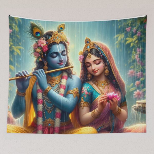 Item preview, Radha Krishna Sitting in Rain in Vrindavan Forest designed and sold by VrindaArts.