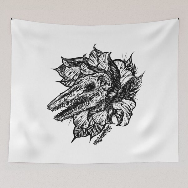 Item preview, mosasaur skull black line art designed and sold by UrielCalavera.