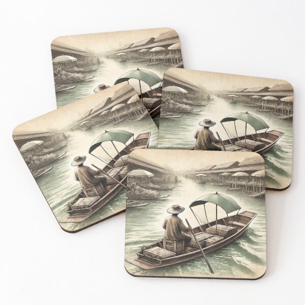 Item preview, Floating Market Scene with Vendor on Wooden Boat   designed and sold by Koalangel.