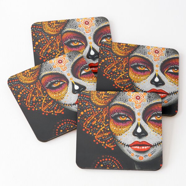 Item preview, Vibrant calavera face art with intricate dot design. designed and sold by Artessie.