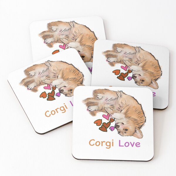 Item preview, Corgi Love with hearts, white background  designed and sold by MonicaArtist.