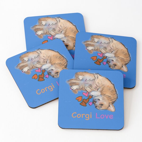 Item preview, Corgi Love with hearts, blue background  designed and sold by MonicaArtist.