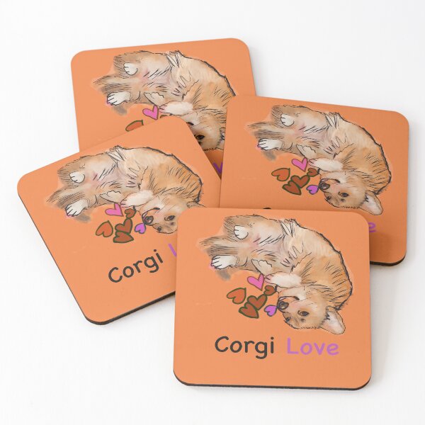 Item preview, Corgi Love with hearts, orange background  designed and sold by MonicaArtist.