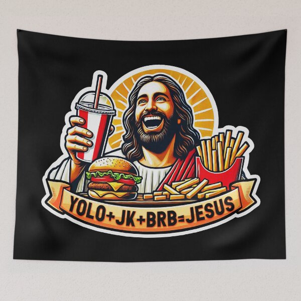 Item preview, YOLO JK BRB Jesus Fast Food designed and sold by plushism.