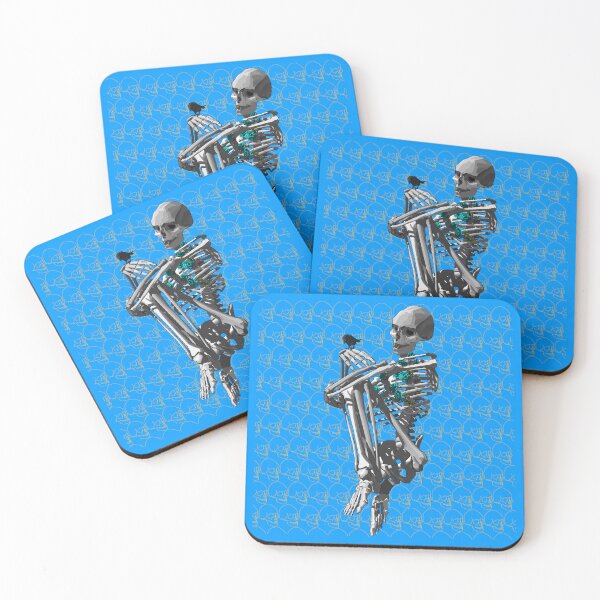 Item preview, Skeleton with blue roses and crow designed and sold by Whimsy Trail Co.