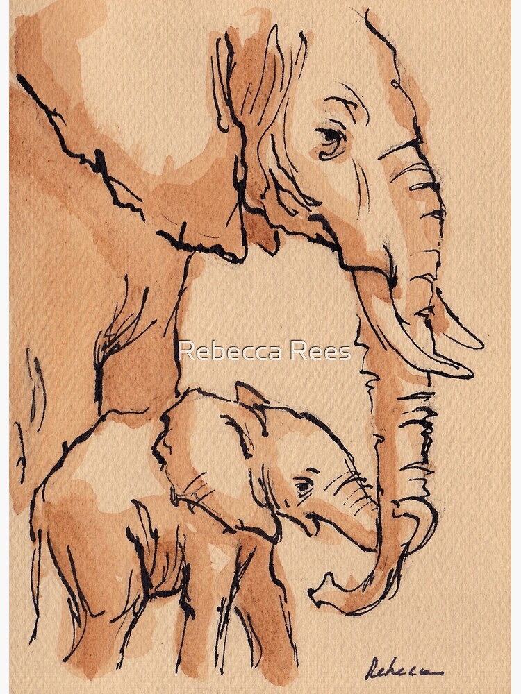 Thumbnail 3 of 3, Canvas Print, My Mama: Baby Elephant & Mama Watercolor Painting #12 designed and sold by Rebecca Rees.