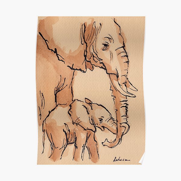 My Mama: Baby Elephant & Mama Watercolor Painting #12 Poster