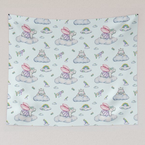 Item preview, Seamless watercolours patterns set «Dreamy Hippo Garden: a celestial pattern Collection designed and sold by NelenaArt.