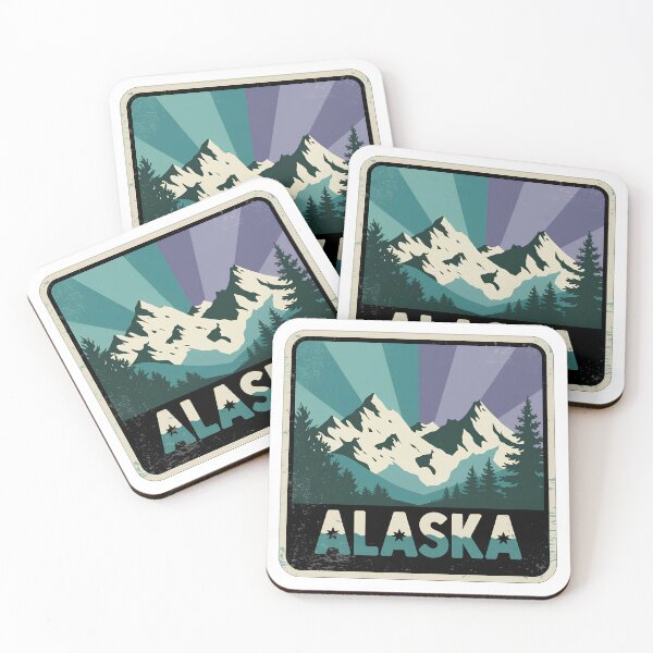Item preview, Alaska Mountains and Northern Lights Poster | Vintage Scenic Travel Print designed and sold by Pattern-Parade.