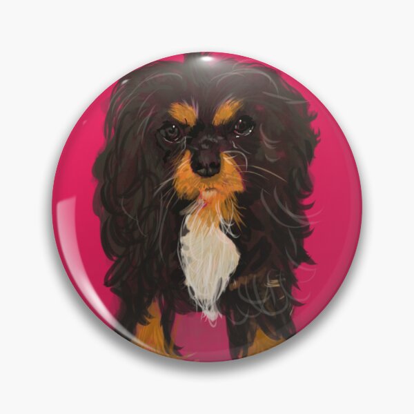 Item preview, King Charles Spaniel looking at you on red/pink cerise background  designed and sold by MonicaArtist.