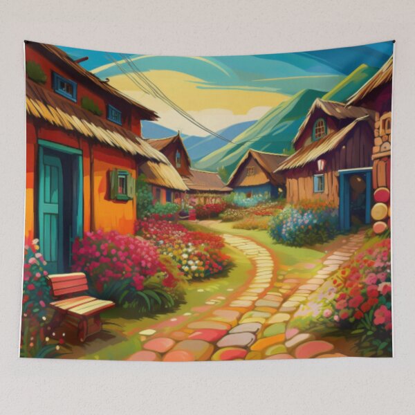 Item preview, Charming Countryside Village Path - Colourful Scenic Art designed and sold by RaiyaTees.